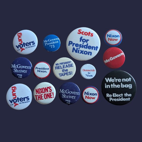 Vintage U.S. Political Pinback Lot — Nixon vs. McGovern 1972 Election (Set of 14 - Picture 1 of 1